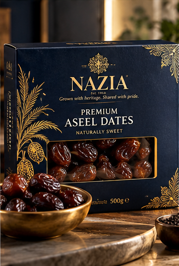NAZIA dates and dried fruit collection featuring Premium Aseel Dates