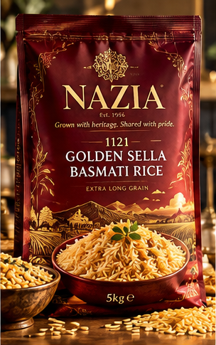 NAZIA 1121 Golden Sella Basmati Rice 5kg premium burgundy and gold pack