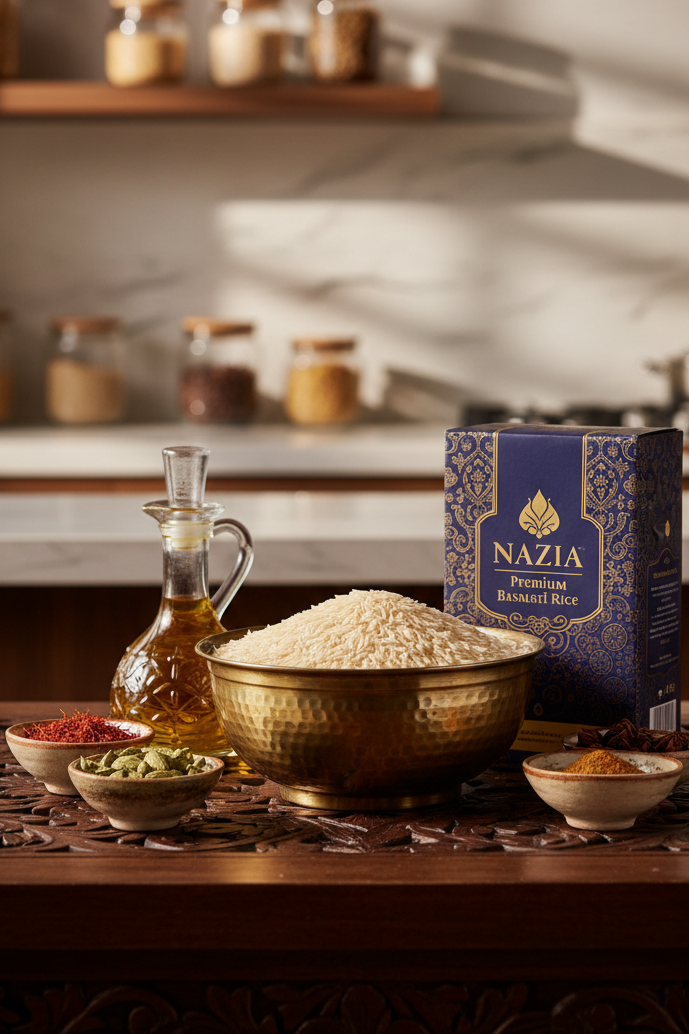 NAZIA pantry ingredients arranged in an editorial still life